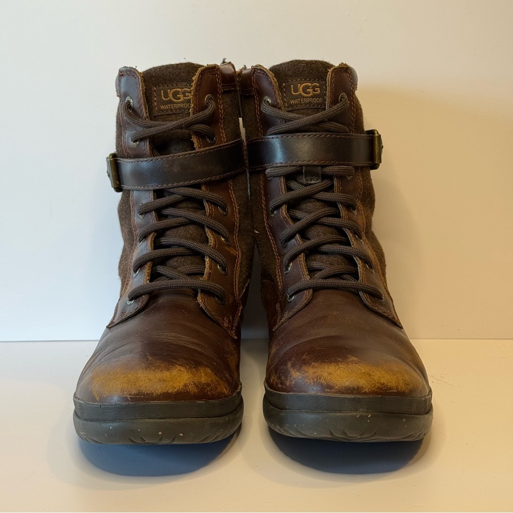 UGG Kesey Waterproof Leather Winter Boots – Women’s Size 9.5 – Chestnut Brown - Picture 2 of 9